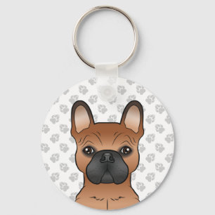 Porte-clés Red French Bulldog / Frenchie Cartoon Dog Head