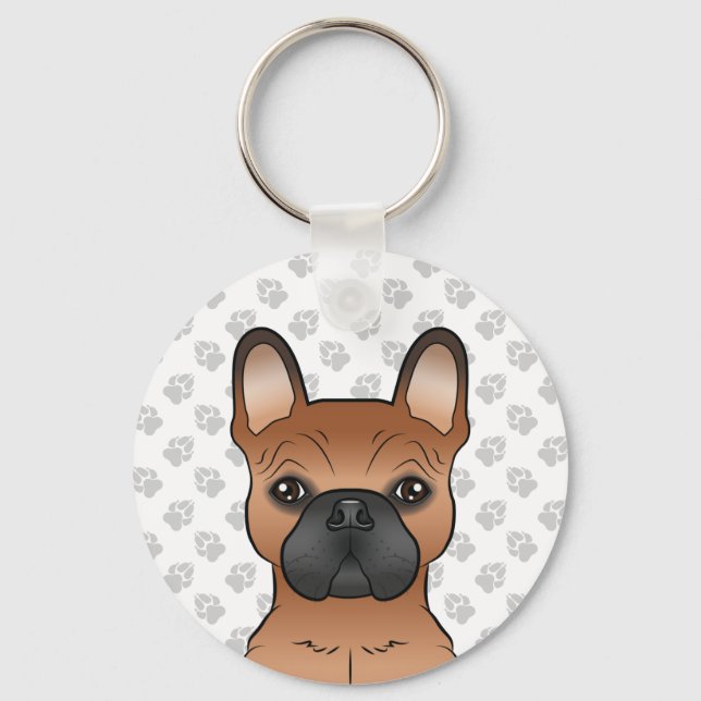 Porte-clés Red French Bulldog / Frenchie Cartoon Dog Head (Recto)
