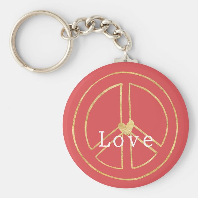 Porte-clés Red Gold Heart Peace Sign Love Christmas (Devant)