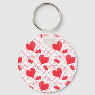 Porte-clés Red hearts, texte, love you, red and white.