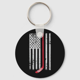 Porte-clés Red Hockey Stick American Flag USA Hockey