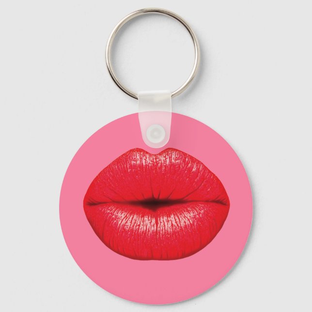 Porte-clés Red Lipstick big pop art lips on girly pink (Recto)