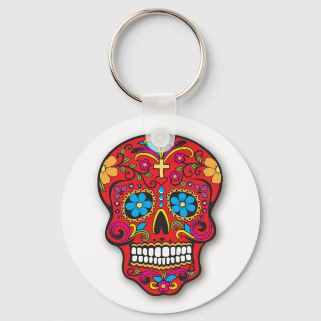 Porte-clés Red Mexican Sugar Skull Day of the Dead (Recto)