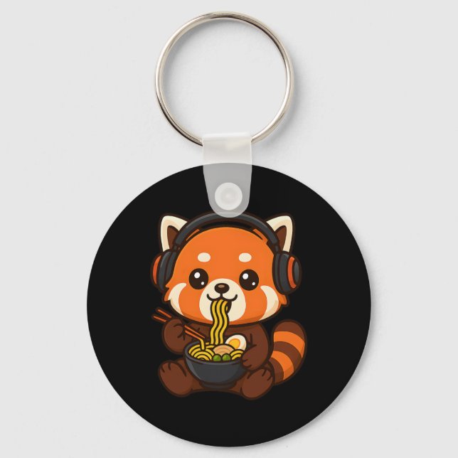 Porte-clés Red Panda Gaming Joueur Mangeant Ramen  (Recto)