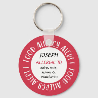 Porte-clés Red Personalized Food Allergy Alert Customized