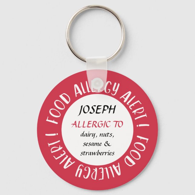 Porte-clés Red Personalized Food Allergy Alert Customized (Recto)