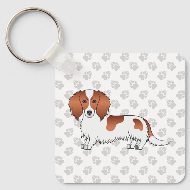 Porte-clés Red Piebald Long Cheveux Dachshund Dessin Chien &  (Recto)