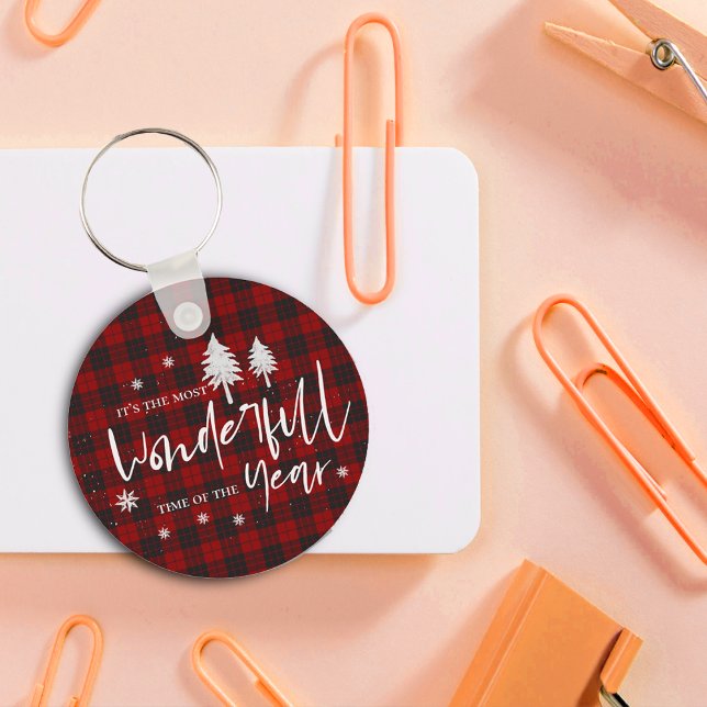 Porte-clés Red Plaid Merveilleux Moment De L'Année Cadeau De  (Red Plaid Wonderful Time Of Year Christmas Gift Keychain)