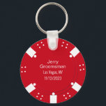 Porte-clés Red Poker Chip Casino Mariage à thème Faveur<br><div class="desc">Casino Las Vegas jeu thème mariage toiletteur cadeau porte - clé fait dans un look de puce de poker rouge et blanc. Personnalisez tous les champs de texte en fonction de vos besoins mariages. Des produits correspondants sont disponibles.</div>