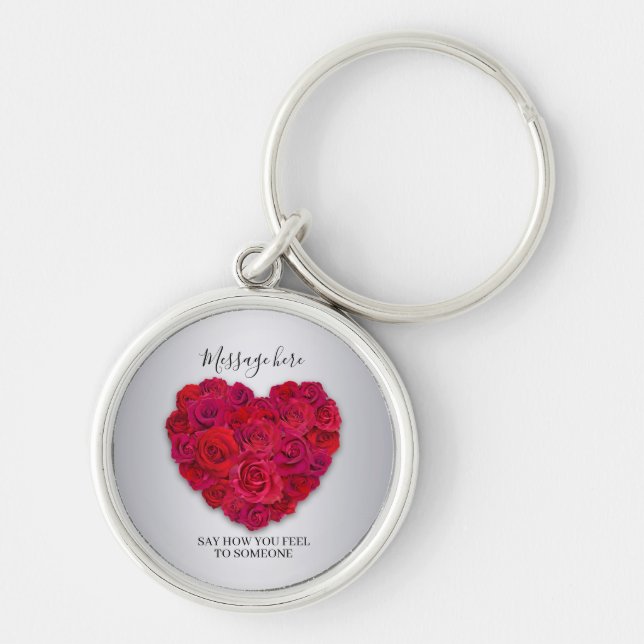 Porte-clés Red Rose Heart Romantic Floral Custom Text (Devant)