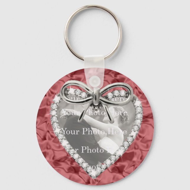 Porte-clés Red Round Diamond Heart Frame Keychain (Recto)
