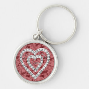 Porte-clés Red Round Live Laugh Love Diamond Heart Keychain