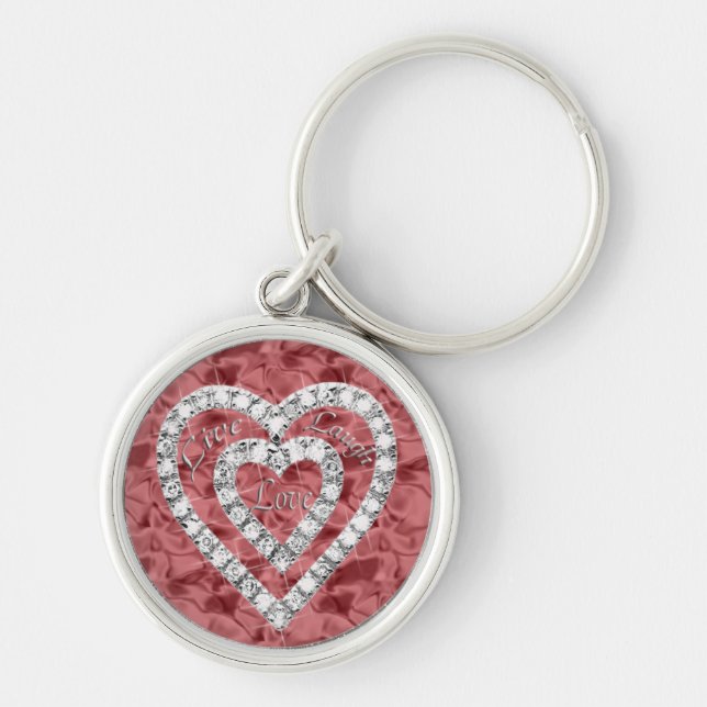 Porte-clés Red Round Live Laugh Love Diamond Heart Keychain (Devant)