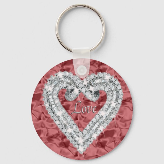 Porte-clés Red Round Love Diamond Heart Keychain (Recto)