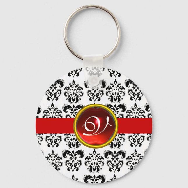 PORTE-CLÉS RED RUBY DAMASK MONOGRAM, (Recto)