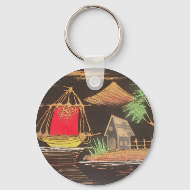 Porte-clés Red Sailboat Paysage peinture à l'huile Imprimer (Recto)