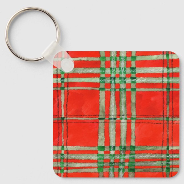 Porte-clés RED SCOTT TARTAN Carré en aluminium Porte - clé (Recto)