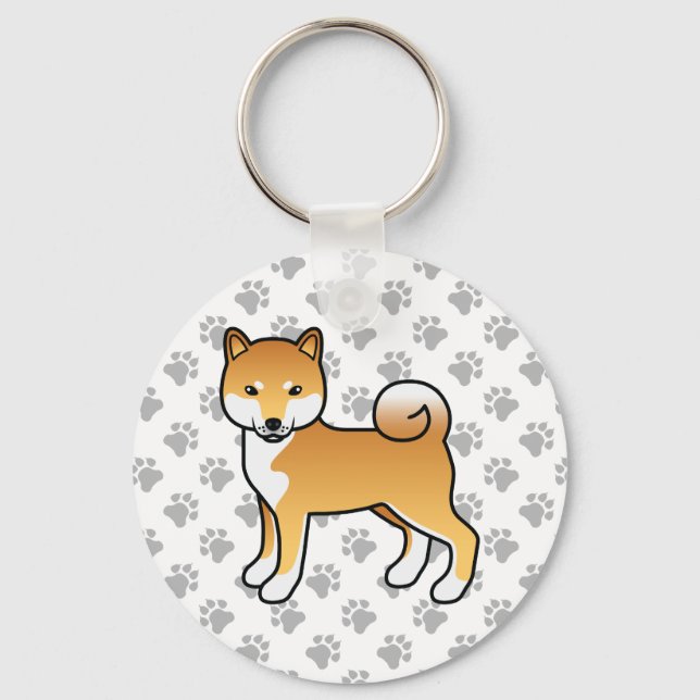 Porte-clés Red Shiba Inu Cute Cartoon Dog & Paws (Recto)