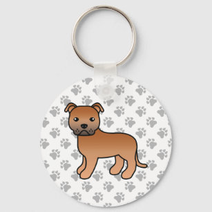 Porte-clés Red Staffordshire Bull Terrier Cute Cartoon Dog