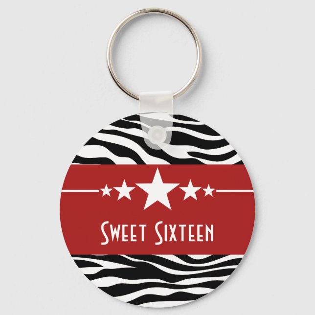 Porte-clés Red Stars Zebra Print Sweet 16 Keychain (Recto)
