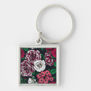 Porte-clés Red, white and bi-color roses with green leaves