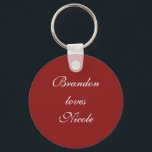 Porte-clés Red & White Fairy Tale Love Key Chain<br><div class="desc">This sweet boy loves girl,  key chain has fancy white script written on a red background,  making it perfect as a purse charm or key holder for your girlfriend!</div>