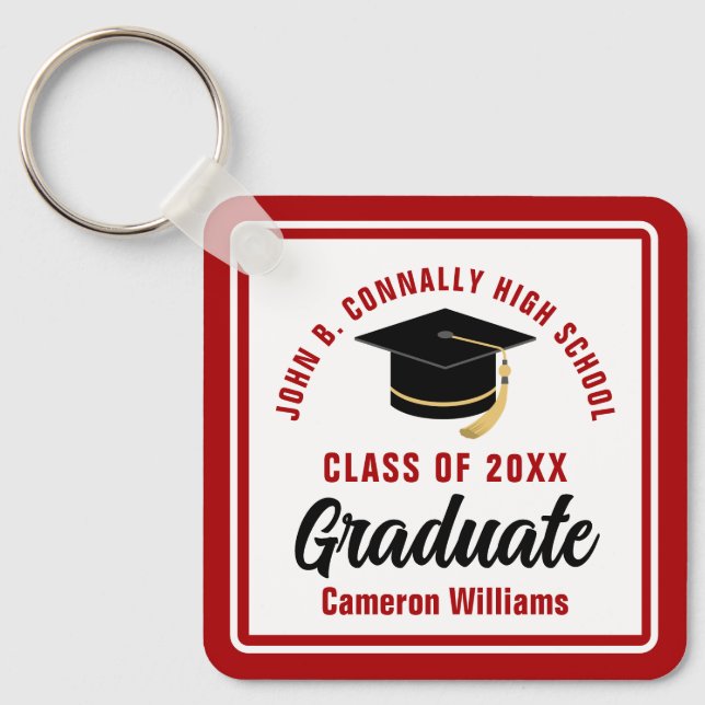 Porte-clés Red White Graduate 2023 Personalized Graduation (Recto)