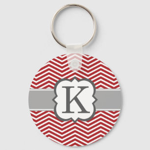Porte-clés Red White Monogram Letter K Chevron