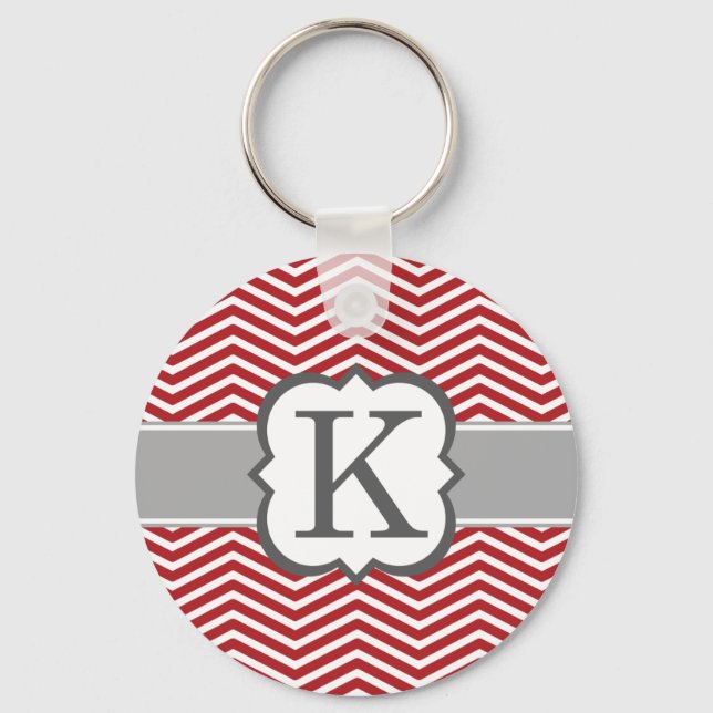 Porte-clés Red White Monogram Letter K Chevron (Recto)