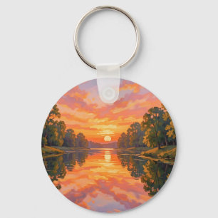 Porte-clés Reflet de rivière au coucher de soleil vibrant
