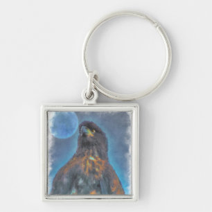 Porte-clés Regal Young Bald Eagle et Moon Peinture