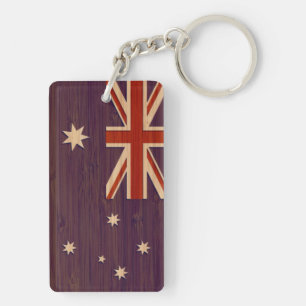 Porte-clés Regard en bambou et drapeau gravé d'Australien de