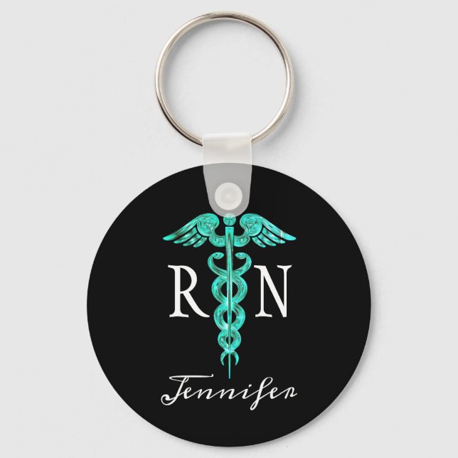 Porte-clés Registered Nurse RN Medical Caduceus Turquoise (Recto)