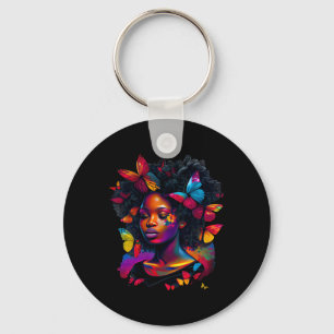 Porte-clés Reine Art Peinture Papillon Afro Mignonne