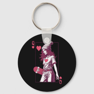 Porte-clés Reine des coeurs de skateuse Carte Skateboardeur S