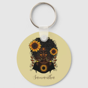 Porte-clés Reine des tournesols Afro femme