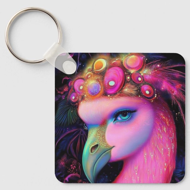 Porte-clés Reine du Flamant rose cosmique (Recto)