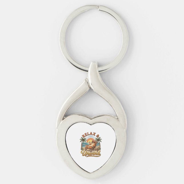 Porte-clés Relax & Unwind Chat de Plage Design de Gravure Vin (Devant)