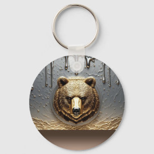 Porte-clés Relief d'ours doré avec effet de goutte de métal �