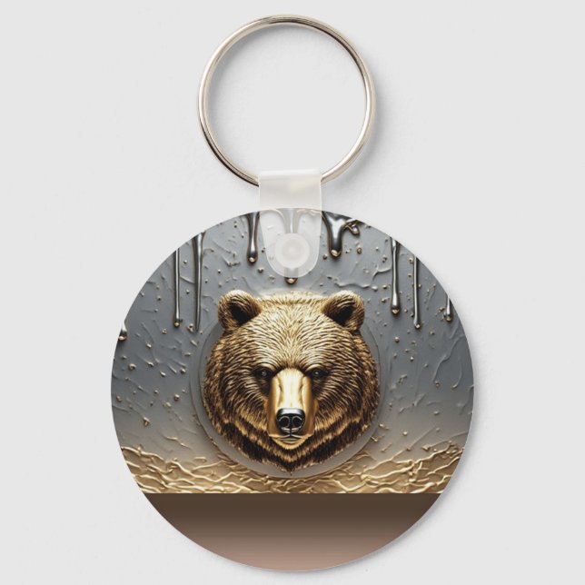 Porte-clés Relief d'ours doré avec effet de goutte de métal � (Recto)