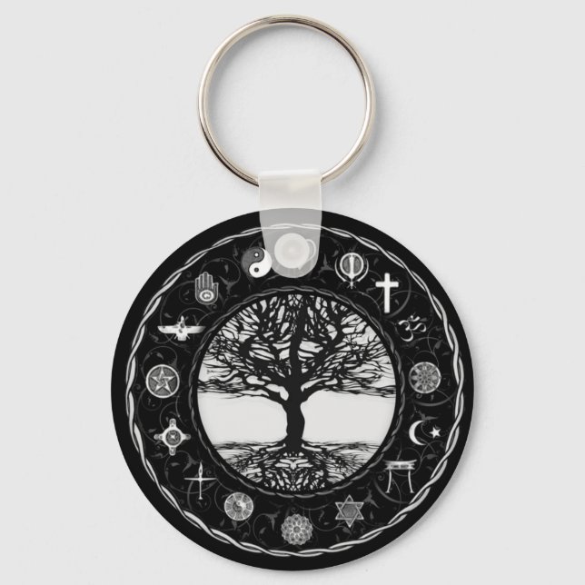 Porte-clés Religions mondiales Arbre noir et blanc (Recto)