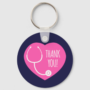 Porte-clés Remerciements  Stéthoscope à coeur rose
