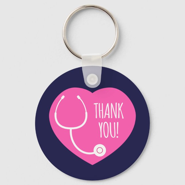 Porte-clés Remerciements | Stethoscope Coeur Rose (Recto)