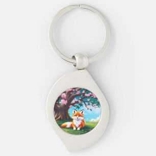 Porte-clés Renard Adorable Assis Sous un Arbre-68563