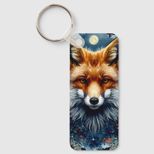 Porte-clés Renard Aesthetic Lune Forestière Aquarelle (Recto)