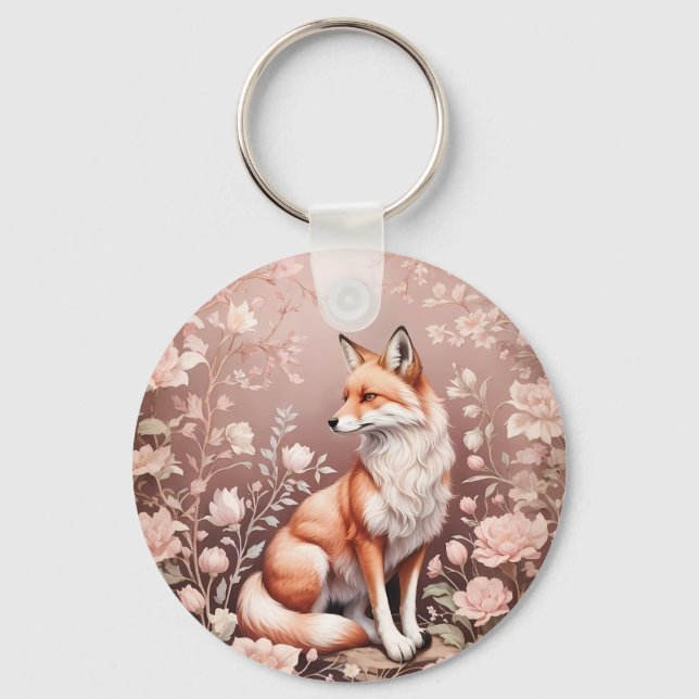 Porte-clés Renard Avec Flore Rose Rêvé (Recto)