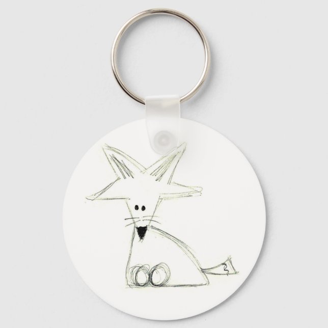 Porte-clés renard doodle noir blanc gris simple dessin pour e (Recto)