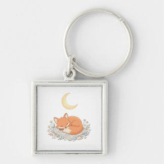 Porte-clés Renard endormi mignon sur édredon sous Lune Croiss