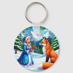Porte-clés Renard et Jeune Fille des Neiges dans une scène de