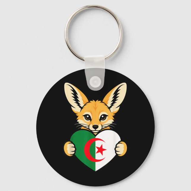 Porte-clés Renard Fennec d'Algérie Drapeau Graphique pour Hom (Recto)
